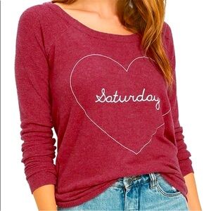Chaser Saturday Love Washed Red Backless Sweatshirt - Size L